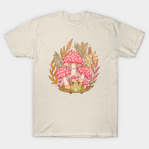 Cottagecore Aesthetic Frog With Mushrooms T-Shirt by YaraGold